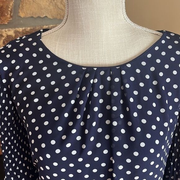 Robert Louis Navy and White Polka Dot Bell Sleeve Dress Size Small - Picture 2 of 11